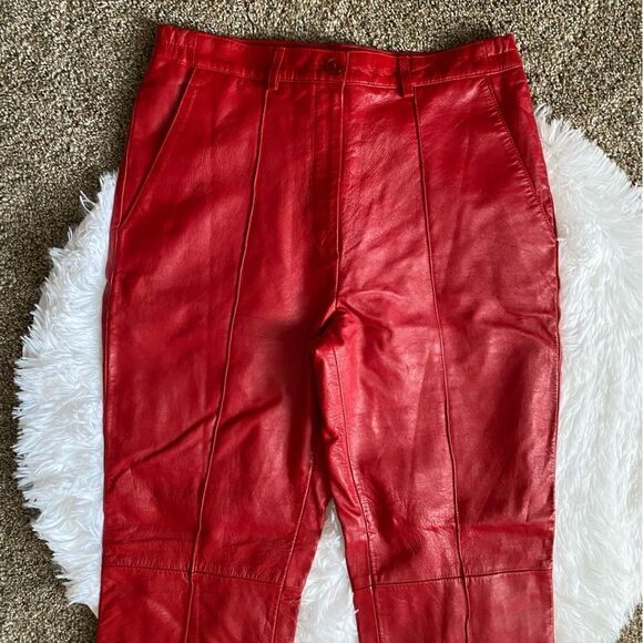 Vintage Excelled Red Leather Pants Silky Lined High Rise Womens Sz 10 - Picture 3 of 13